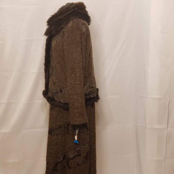 Vintage Moshita Couture 2 Piece Brown Outfit w/Faux Fur Collar and Trim, Size 16 - Picture 9 of 16